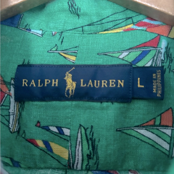 Ralph Lauren Shirt Mens Linen Sailboats Print Size L - Picture 7 of 7